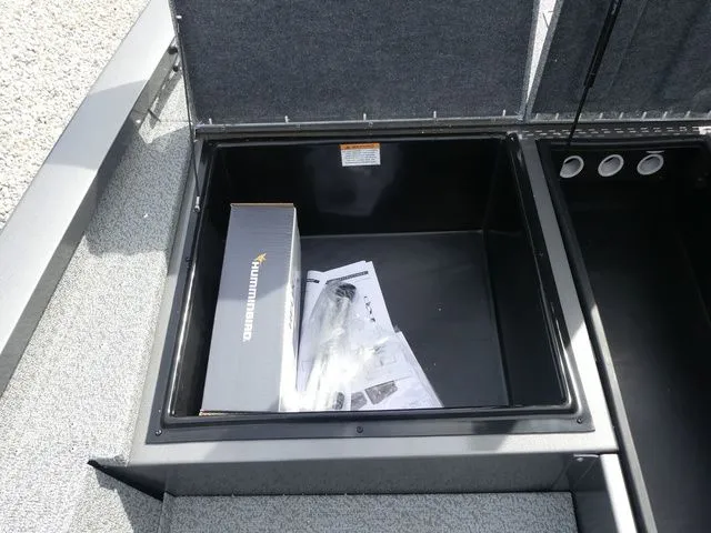 Slide: The Image of G3 Sportsman 1710 boat storage compartment with Humminbird equipment, 2026 model. - 22