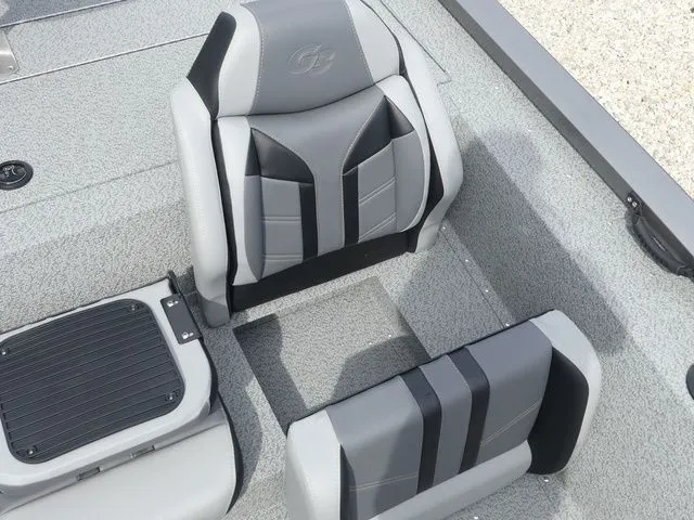 Slide: The Image of Interior of G3 Sportsman 1710 boat, gray and black seats, year 2026. - 27