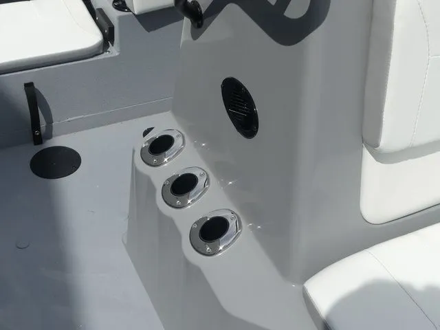 Slide: The Image of Interior of G3 Bay 20 boat, 2026 model, featuring cup holders. - 26