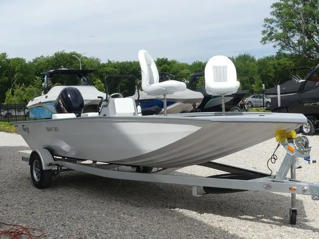 Slide: The Image of 2026 G3 Bay 20 boat on trailer outdoors. - 3