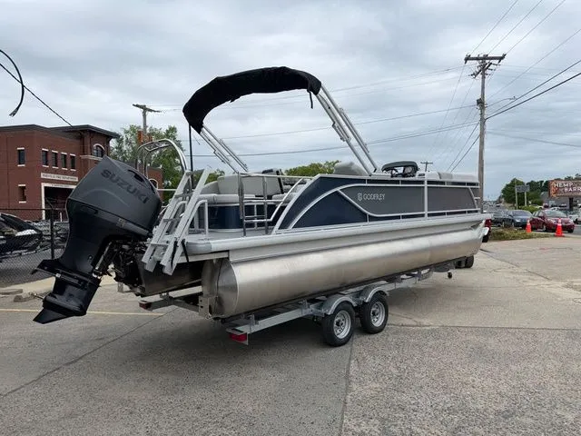 The Image of 2026 Godfrey Sweetwater 2286 SFL Tritoon with Suzuki 150 engine on trailer. - 1