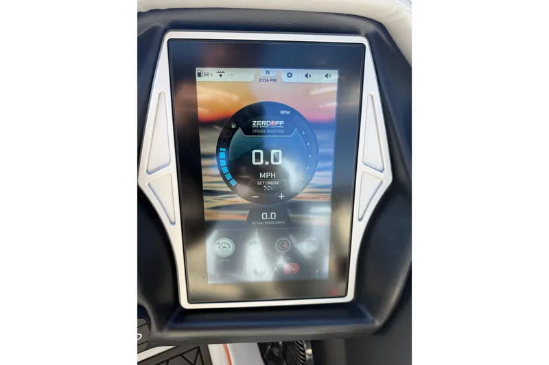 Slide: The Image of 2022 Tigé 21ZX boat touchscreen display showing speed and RPM settings. - 15