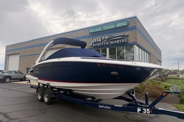 Slide: The Image of 2021 Regal 2800 Bowrider boat on trailer at Jerry's Majestic Marine dealership. - 36