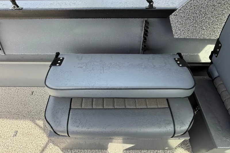 Slide: The Image of Alumaweld Stryker X202 boat seat, 2026 model, with gray cushioned design. - 15