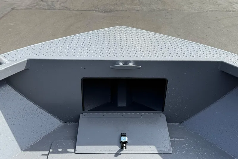 Slide: The Image of 2026 Alumaweld Stryker X202 boat bow with diamond plate deck and storage compartment. - 21