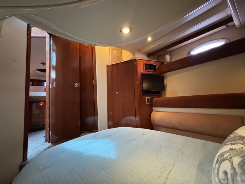 Slide: The Image of Interior of a 2008 Meridian 391 Sedan yacht with wooden furnishings. - 33