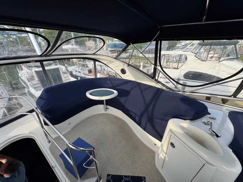 Slide: The Image of Interior of a 2008 Meridian 391 Sedan yacht with blue seat covers. - 37