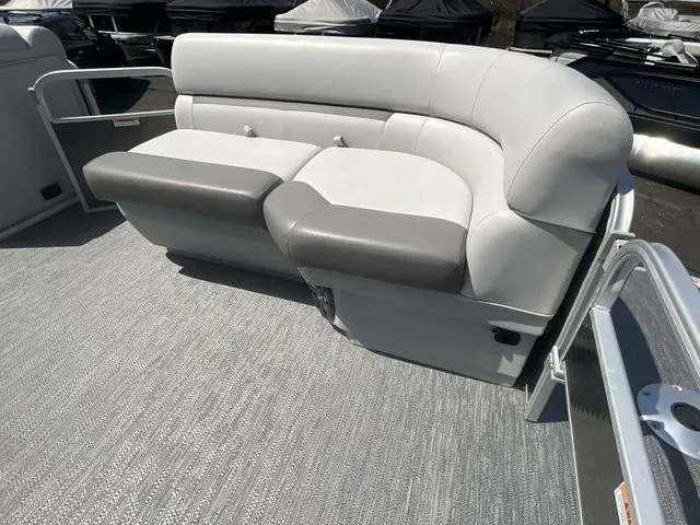 Slide: The Image of Interior of Godfrey Pontoons Xperience 2086 BFX 2023 with gray upholstered seating. - 9