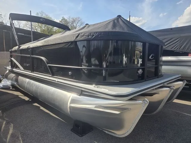 The Image of 2026 Crest Conquest SE 220 Cruise Tri-Toon with trailer, black cover. - 1