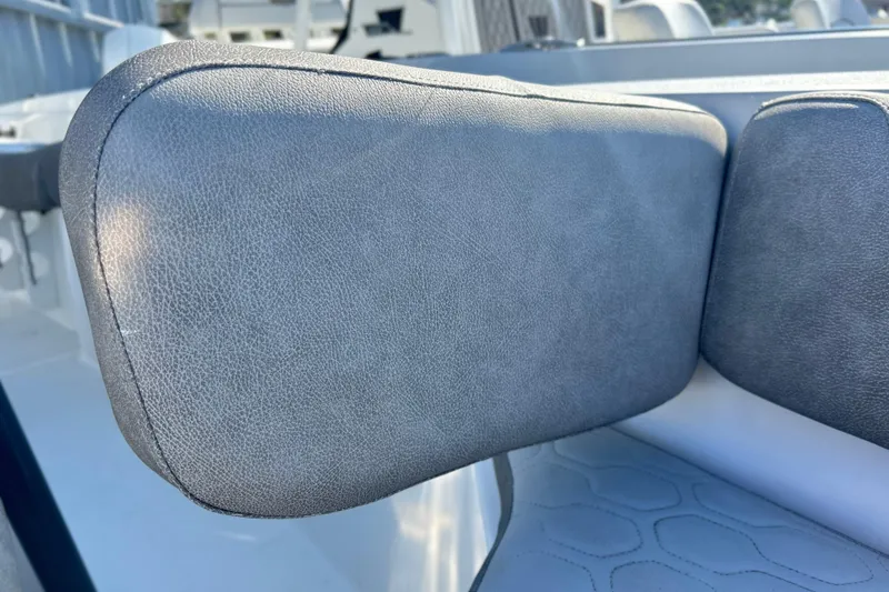 Slide: The Image of Close-up of 2021 Sea Fox 228 Commander boat seat with gray upholstery. - 13