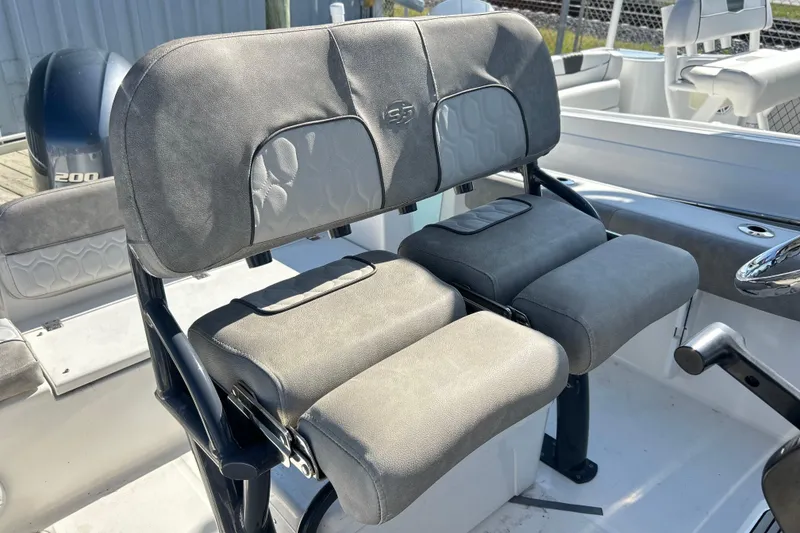 Slide: The Image of 2021 Sea Fox 228 Commander boat seating with gray upholstery and dual seats. - 5