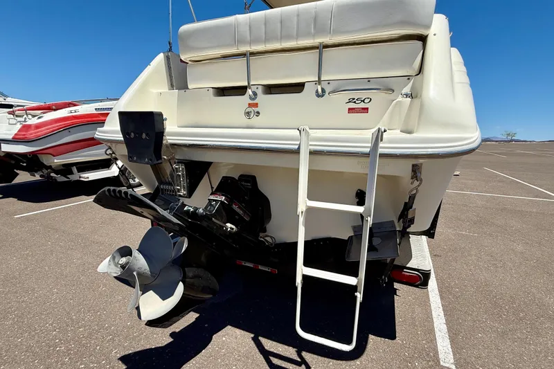 Slide: The Image of 1996 Sea Ray 250 Sundancer boat rear view with ladder and propeller. - 7