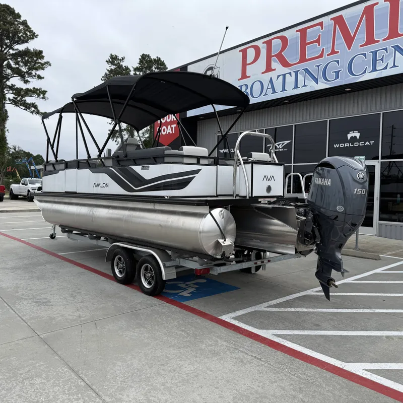 Slide: The Image of 2025 Avalon Venture 85 Quad Lounge pontoon boat at boating center. - 10