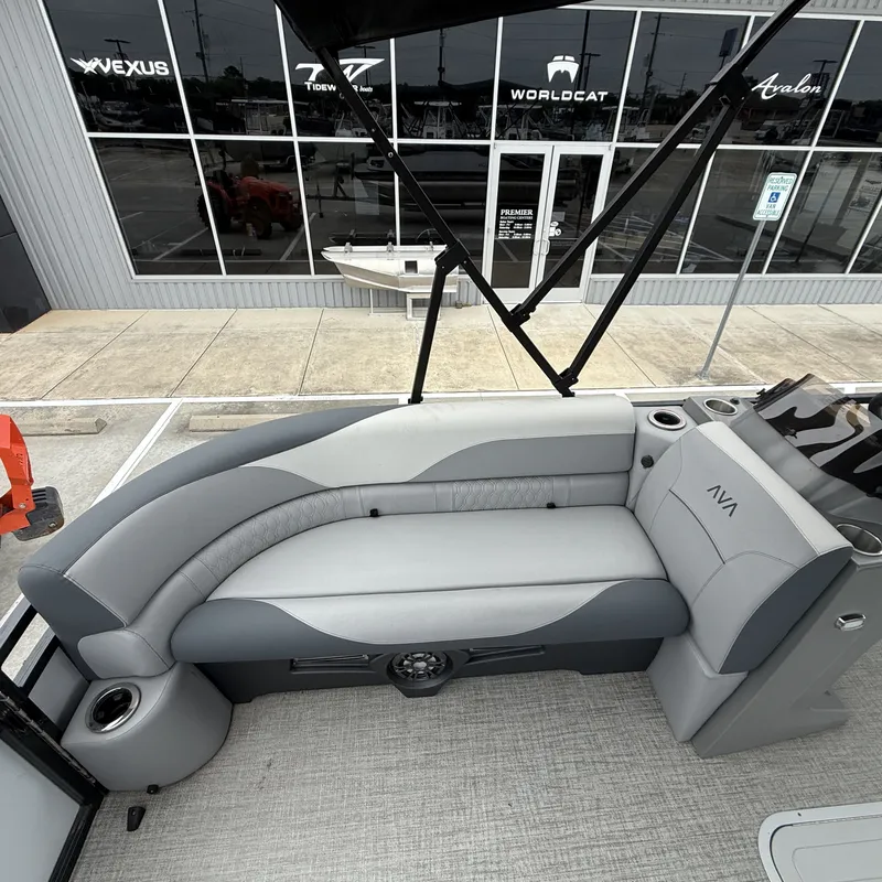 Slide: The Image of 2025 Avalon Venture 85 Quad Lounge with gray upholstery. - 25