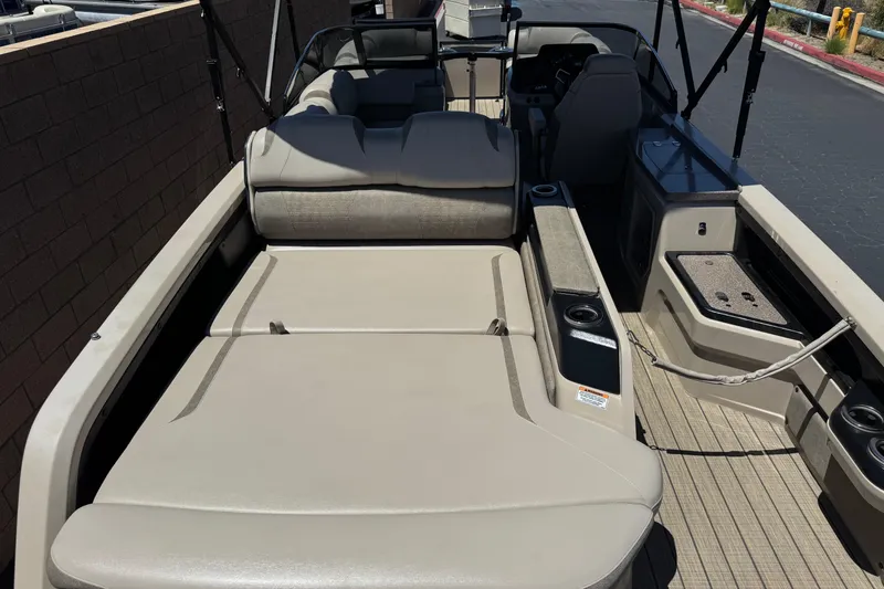 Slide: The Image of 2023 Avalon Catalina VRBW boat interior with spacious seating and modern design. - 21
