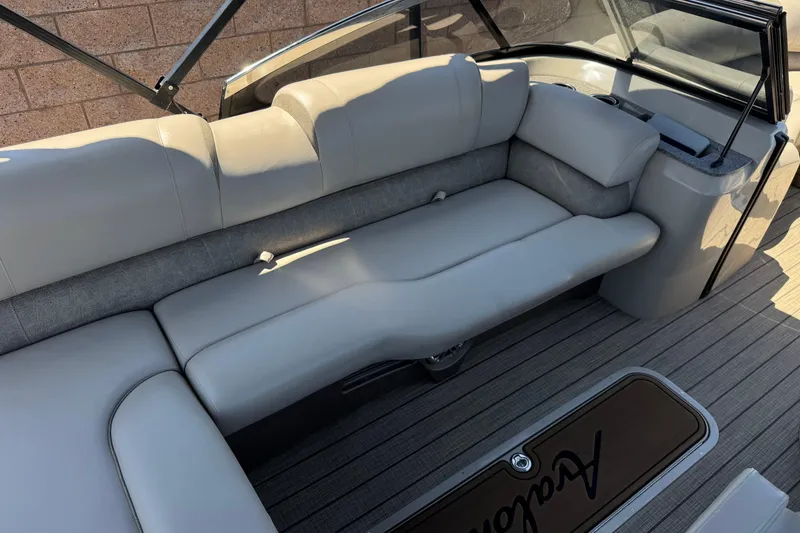 Slide: The Image of Luxurious seating on 2023 Avalon Catalina VRBW boat, featuring sleek design and comfortable upholstery. - 30