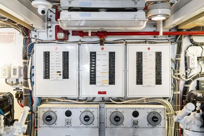 Slide: The Image of Electrical control panels on a 2006 Hatteras 68 Convertible yacht. - 66