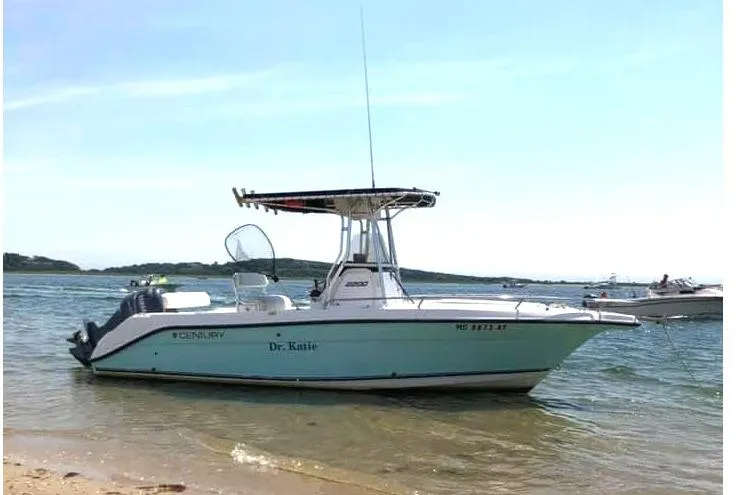 The Image of 2004 Century 2200 Center Console boat anchored on a sunny beach. - 0
