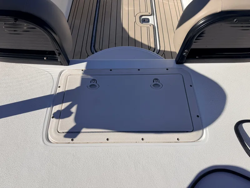 Slide: The Image of Hurricane Fun Deck 198 boat, seating area and storage, year 2021. - 14