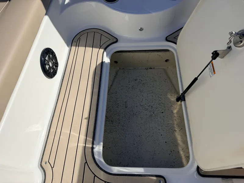 Slide: The Image of Hurricane Fun Deck 198 boat, open storage compartment, 2021 model. - 20