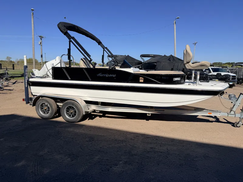 Slide: The Image of 2021 Hurricane Fun Deck 198 boat with Suzuki engine and trailer. - 23