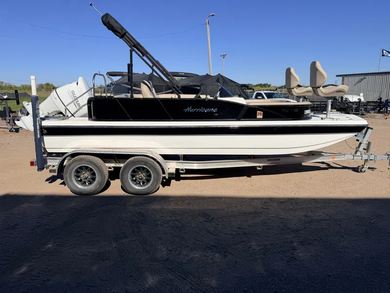 Slide: The Image of 2021 Hurricane Fun Deck 198 boat with Suzuki engine and trailer. - 36