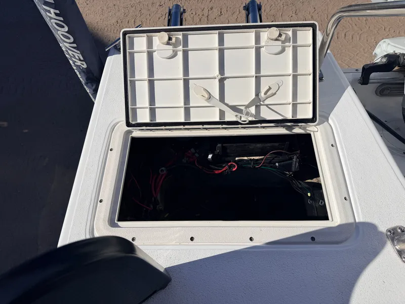 Slide: The Image of Hurricane Fun Deck 198 boat, open storage compartment, 2021 model. - 46