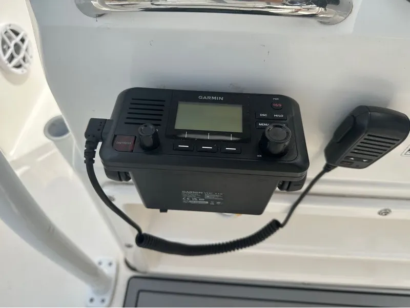 Slide: The Image of Garmin radio on a 2023 Robalo 226 Caymen boat. - 9