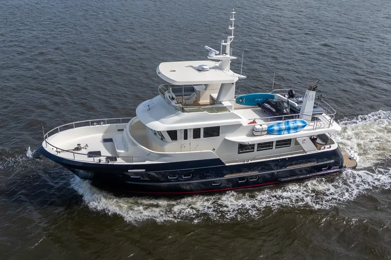 Slide: The Image of 2022 Alm Trawler Delfino 64 by Jachtbouw De Alm cruising on open water. - 8