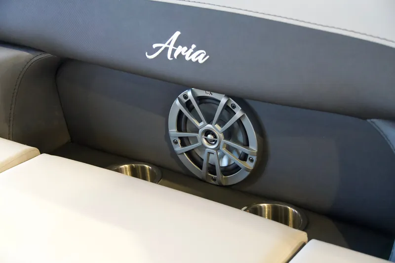 Slide: The Image of Barletta Aria 22F 2026 boat seat with speaker and cup holders. - 13