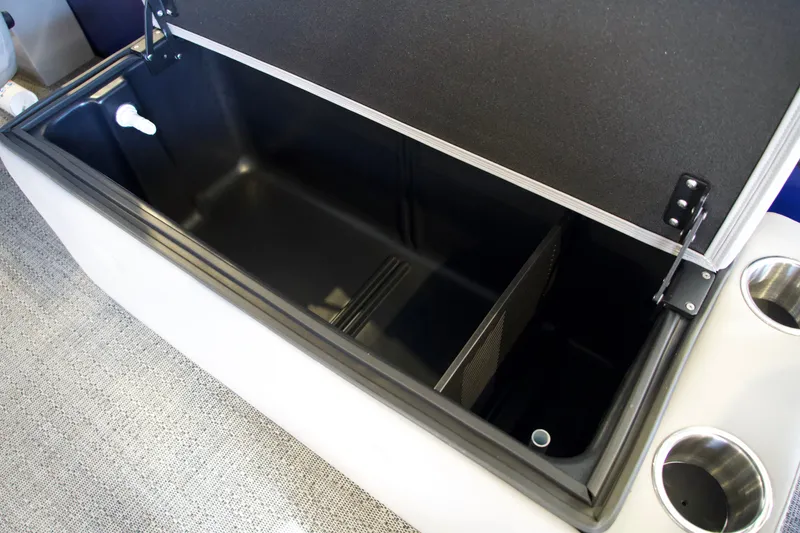 Slide: The Image of Open storage compartment in Barletta Aria 22F boat, 2026 model. - 8