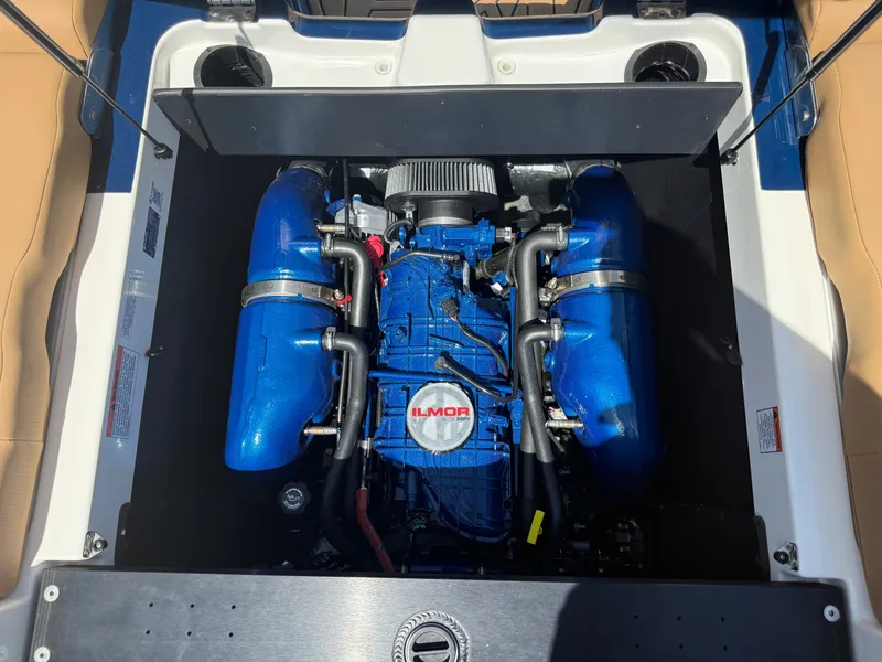Slide: The Image of Engine compartment of 2022 MasterCraft XT22 with Ilmor engine. - 17