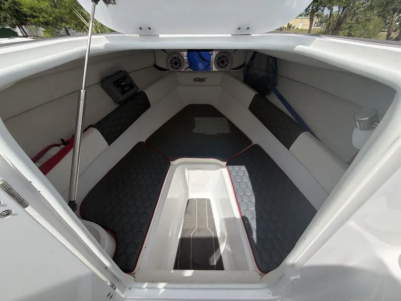 Slide: The Image of Interior of 2024 Glasstream 280 SCX with cushioned seating. - 6