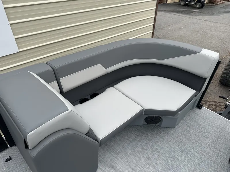 Slide: The Image of Interior of Lowe LS Walk Thru 190 boat, gray upholstery, 2026 model. - 4
