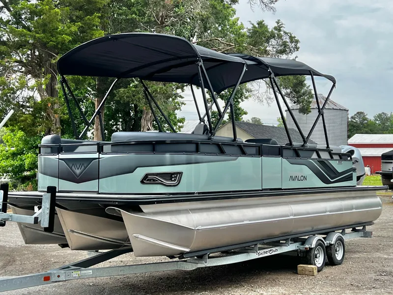The Image of 2026 Avalon Venture 85 pontoon boat on trailer, in stock, $78,637. - 1