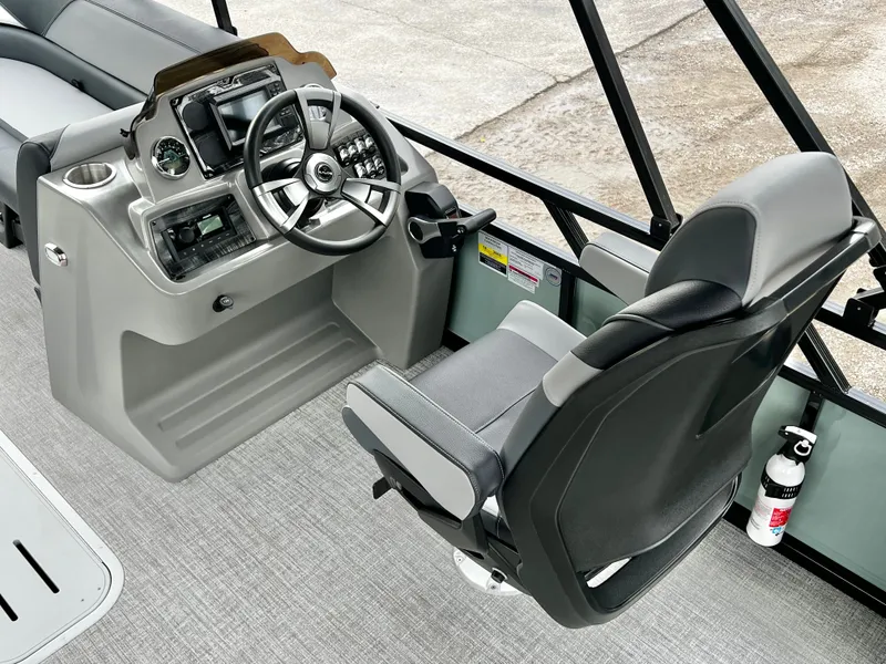 Slide: The Image of Interior of Avalon Venture 85 25' Cruise, modern helm and seating. - 22