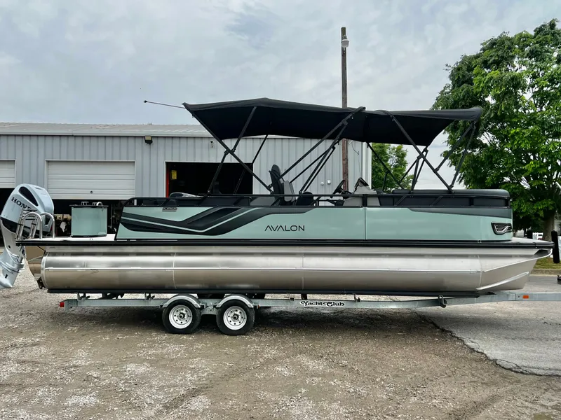 Slide: The Image of 2026 Avalon Venture 85 pontoon boat with triple-toon, in stock, $78,637. - 6