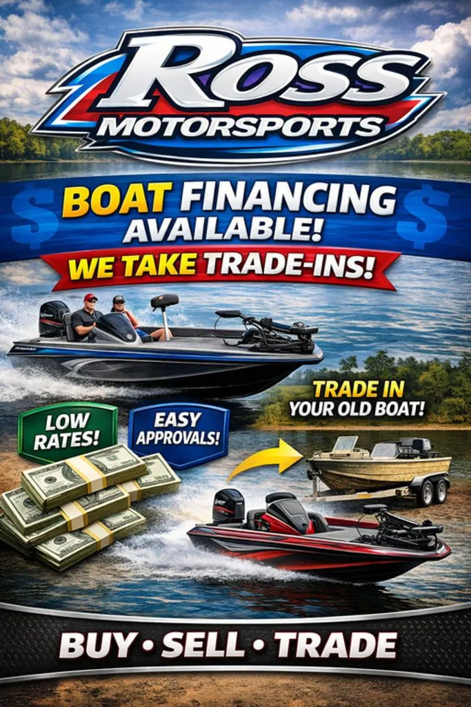 Slide: The Image of Advertisement for boat financing and trade-ins at Ross Motorsports. - 3