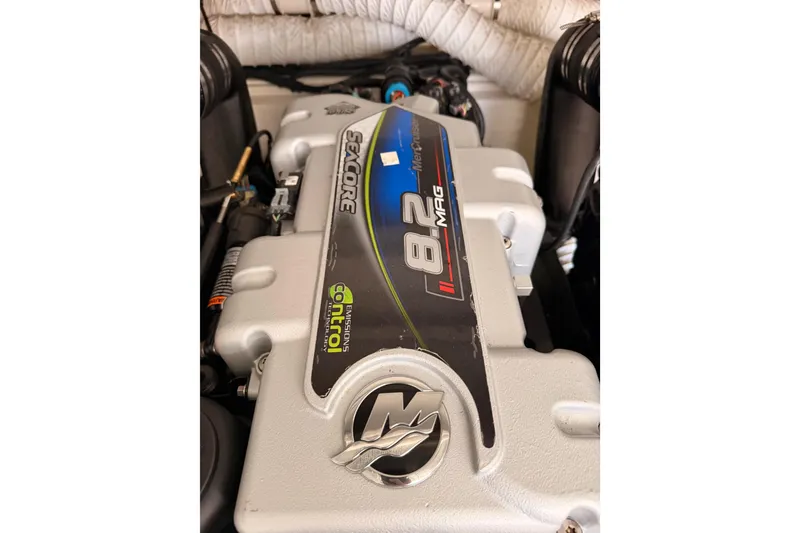 Slide: The Image of Engine of 2020 Cruisers Yachts 390 Express Coupe, featuring MerCruiser 8.2 MAG. - 86