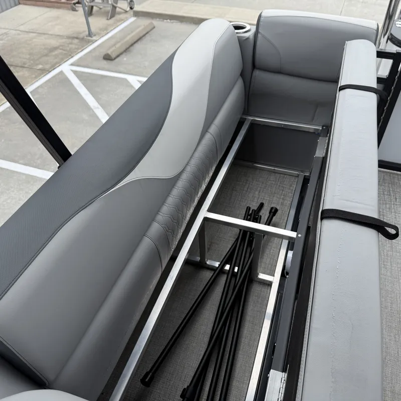 Slide: The Image of Interior view of 2025 Avalon Venture 85 Quad Lounge with storage space. - 14