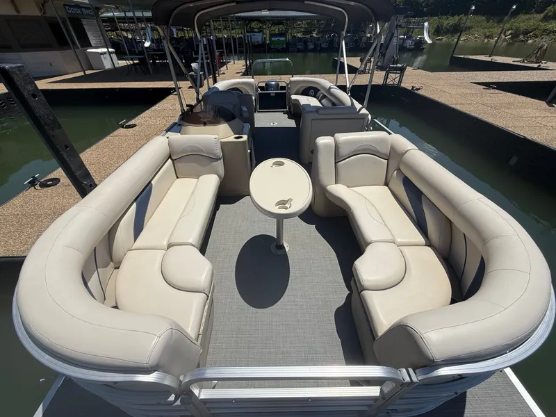 Slide: The Image of Interior view of a 2016 SunChaser 8524 LR pontoon boat with seating. - 28