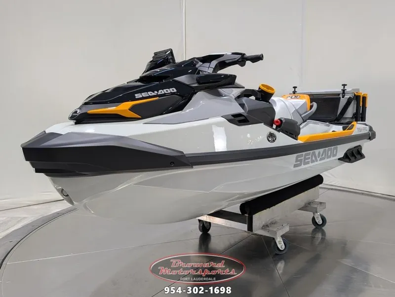 Slide: The Image of 2025 Sea-Doo FishPro Trophy 170 jet ski on display. - 3
