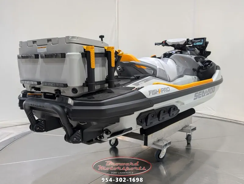 Slide: The Image of 2025 Sea-Doo FishPro Trophy 170 jet ski with accessory box. - 7