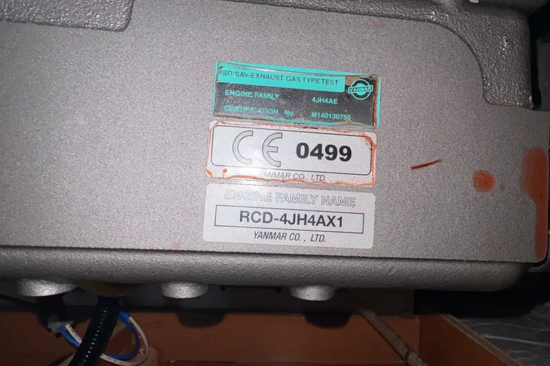 Slide: The Image of Yanmar engine label on 2009 Hunter 41 Deck Salon, model RCD-4JH4AX1. - 72