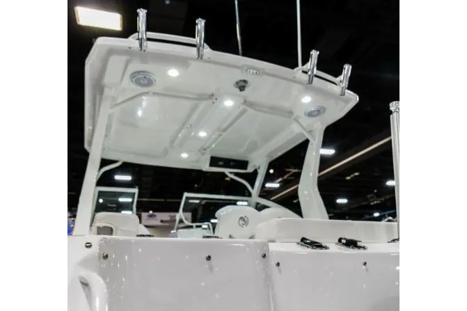 Slide: The Image of Manufacturer Provided Image: 2026 Edgewater 262CX Crossover boat interior with modern design and lighting. - 9