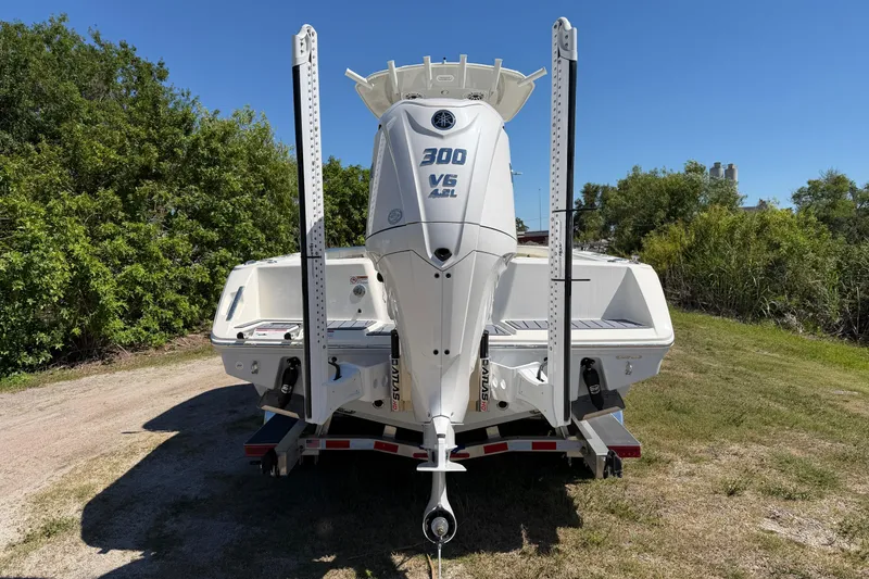 Slide: The Image of 2026 Pathfinder 2400 Open boat with powerful V6 engine on a trailer. - 5
