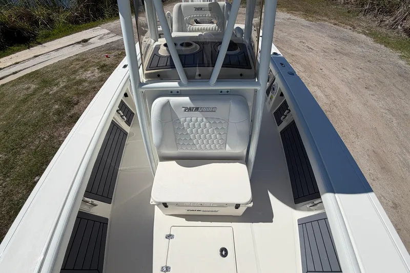 Slide: The Image of 2026 Pathfinder 2400 Open boat interior with seating and storage compartments. - 8