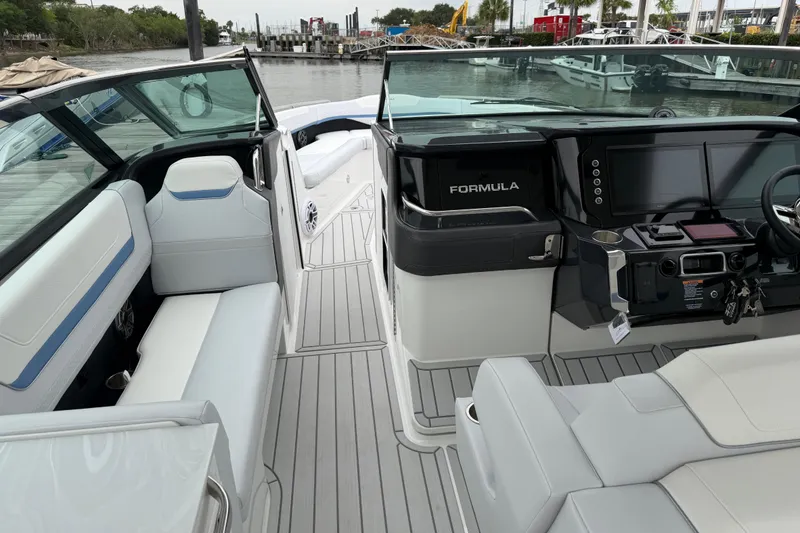 Slide: The Image of 2026 Formula 360 Crossover Bowrider OB interior with sleek seating and modern dashboard. - 28