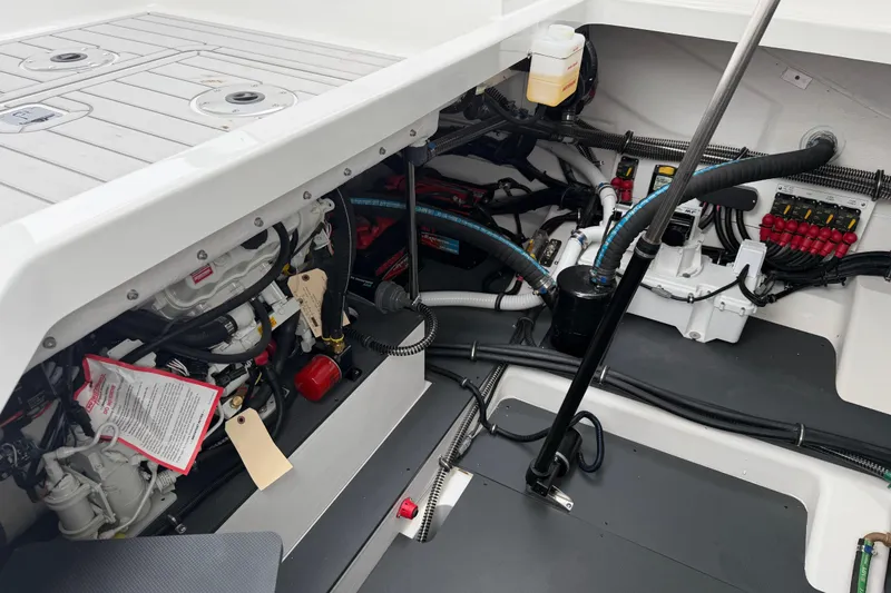Slide: The Image of Engine compartment of 2026 Formula 360 Crossover Bowrider OB, showcasing detailed wiring and components. - 53