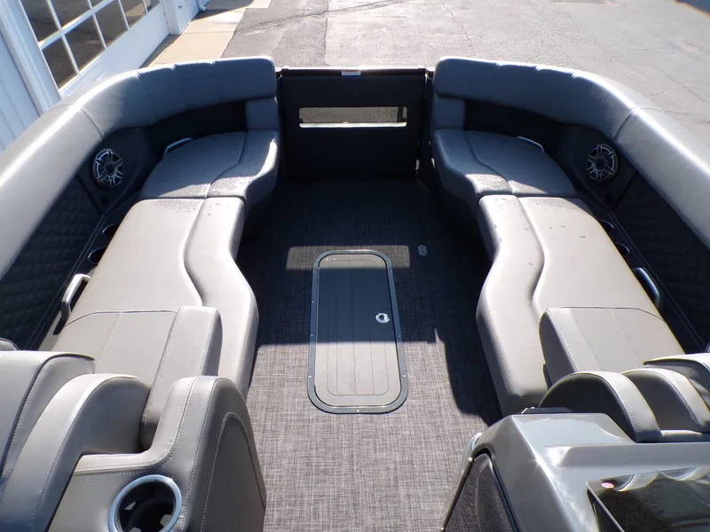 Slide: The Image of Interior of 2026 GODFREY TRITOONS SanPan 2700 with gray upholstery. - 16